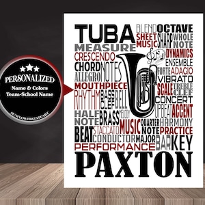 Tuba Poster, Personalized Tuba Sign, Tuba Player Gift, Tuba Gift, Band Gift, Gift for Tuba Player