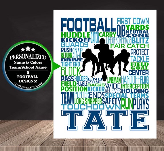 Gift for Football Player, Personalized Custom, Football Art, Football Poster, Football Team Gift, Typography Customized Print Gift for Him