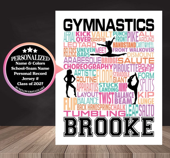 Personalized Gymnastics Poster, Gymnastics Typography, Gymnast Gift, Gift for Gymnasts, Gymnastic Team Gift, Gymnastic Art, Gymnast Print,