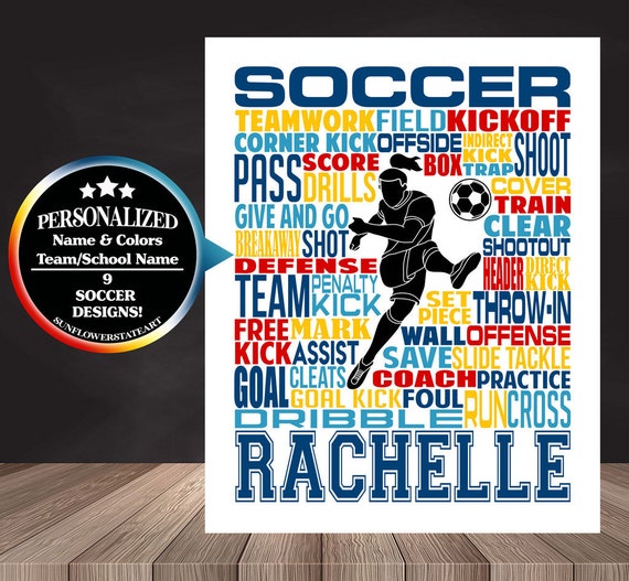 Gift for Soccer Player, Personalized Soccer Poster, Girls Soccer Typography, Soccer Gift, Soccer Team Gift, Soccer Print, Soccer Player Art