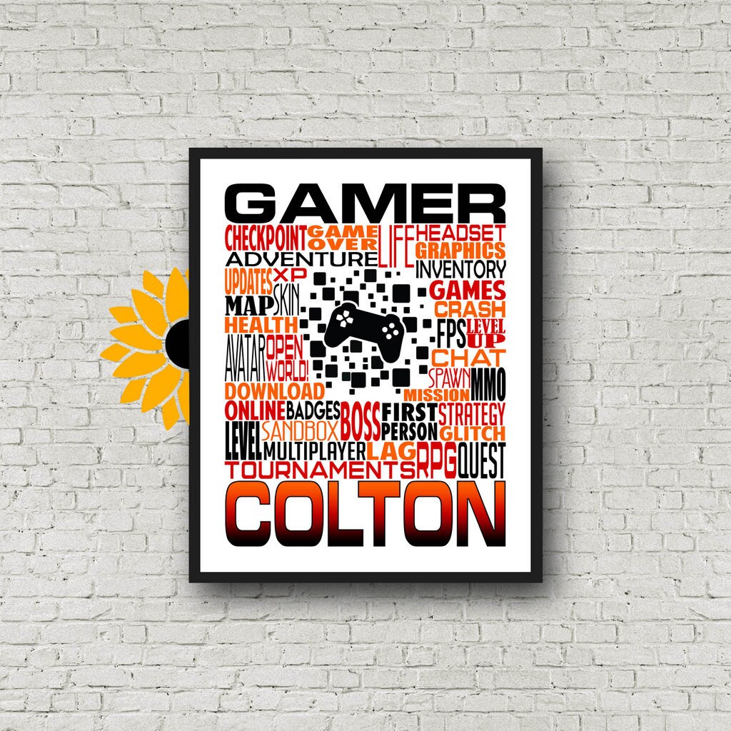 Gamer Typography, Personalized Gamer Poster, Gift For Gamer, Video Game