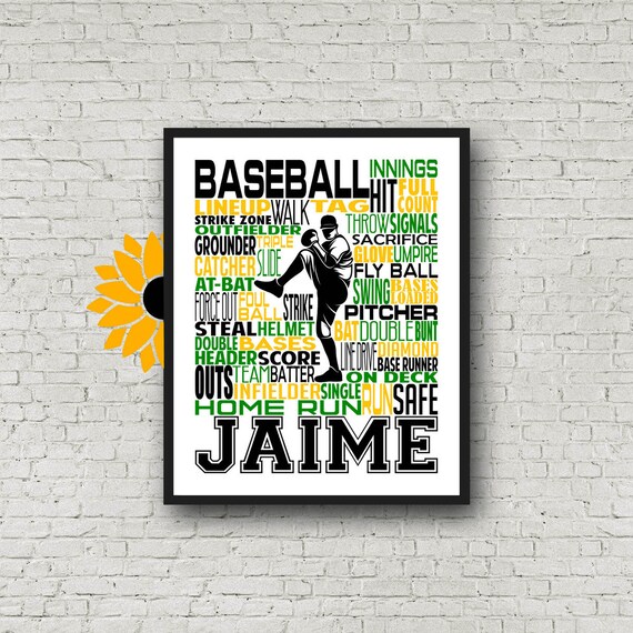 Personalized Baseball Poster, Baseball Gift Ideas, Baseball Pitcher Art Print, Baseball Team Gift, Typography, Gift for Baseball Players