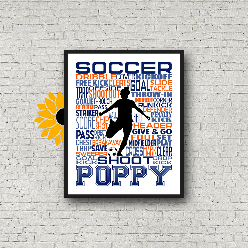 Girls Soccer Typography, Personalized Soccer Poster, Gift for Soccer ...