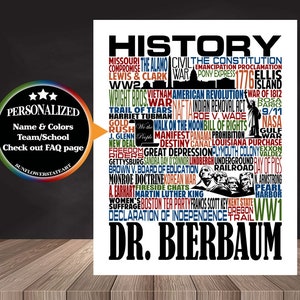 History Teacher Gift, U.S. History Typography, Personalized History Teacher Poster, Gift for History Teacher, American History Teacher Gift