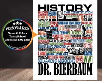 History Teacher Gift, U.S. History Typography, Personalized History Teacher Poster, Gift for History Teacher, American History Teacher Gift