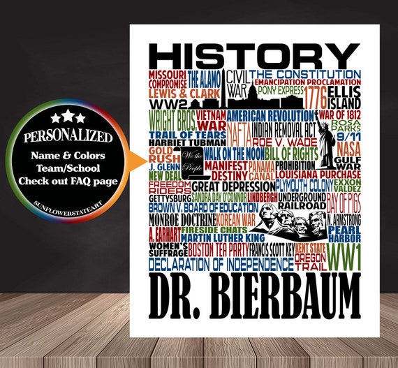 History Teacher Gift, U.S. History Typography, Personalized History Teacher Poster, Gift for History Teacher, American History Teacher Gift