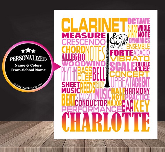 Clarinet Typography, Personalized Clarinet Poster, Clarinet Player Gift, Clarinet Art, Clarinet Gift, Custom Clarinet, Gift Clarinet Player