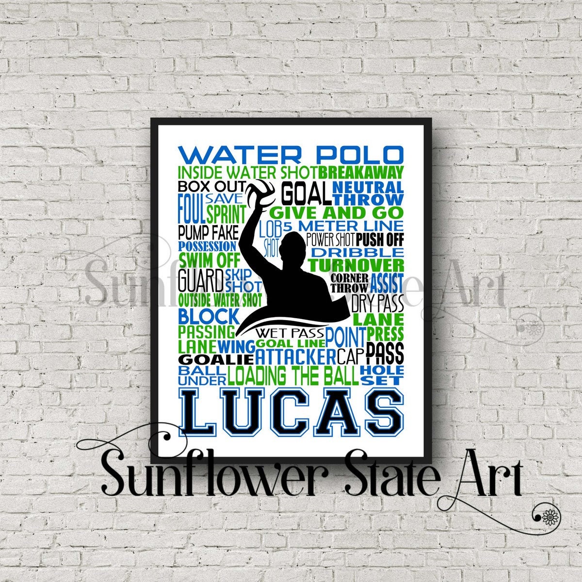 Water Polo Typography, Personalized Water Polo Poster, Gift For Water