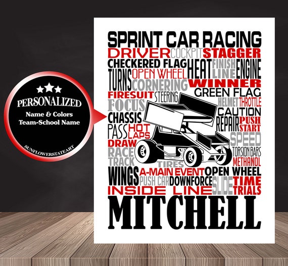 Personalized Sprint Car Poster, Sprint Car Gift, Sprint Car Typography, Gift for Sprint Car Driver, Race Car Driver Gift, Dirt Track Racing