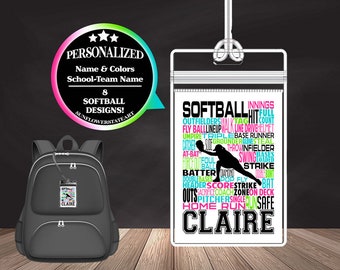 Softball Bag Tag, Softball team gift, Gift for Softball player, Personalized Backpack Bag Tag, Custom Bag tags, Sports bag tags