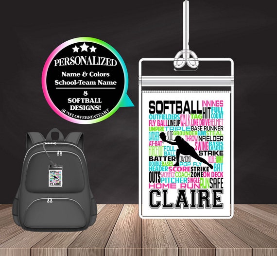 Personalized Softball Bag Tag, Softball team gift, Gift for Softball player, Personalized Backpack Bag Tag, Custom Bag tags, Sports bag tags