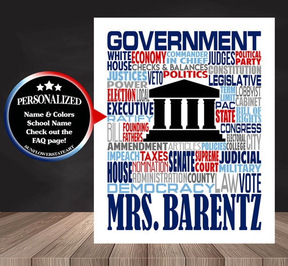 U.S. Government Typography, Personalized Government Teacher Poster, Government Teacher Gift, Gift for Government Teacher, History Teacher