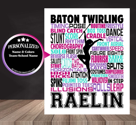 Personalized Baton Twirling Poster, Baton Twirling Typography, Gift for Baton Twirler, Baton Twirling Team Gift, Majorette Gift