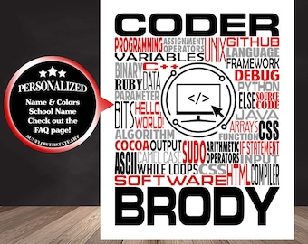 Computer Coding Sign, Personalized Computer Coding Poster, Gift for Computer Coder, Computer Programmer Gift, Coding Gift, Coder Gift