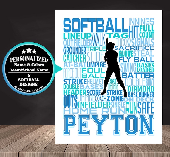 Softball Art, Softball Poster, Softball Typography, Softball Player Gift, Print, Softball Personalized, Softball Pitcher, Softball Art