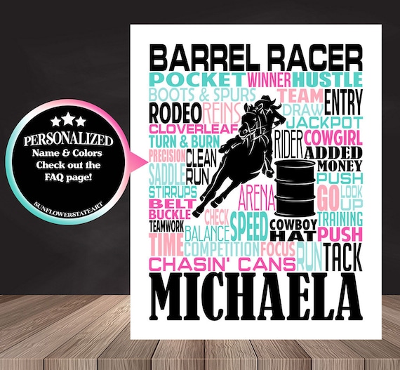 Barrel Racing Sign, Barrel Racer Word Art Poster, Horse Lover Gift, Cowgirl birthday, Horseback Riding