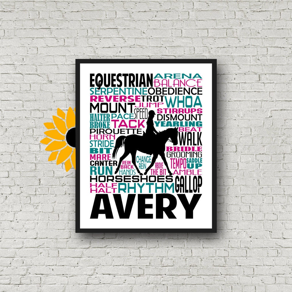 Personalized Equestrian Poster Typography, Equestrian Gift, Horseback
