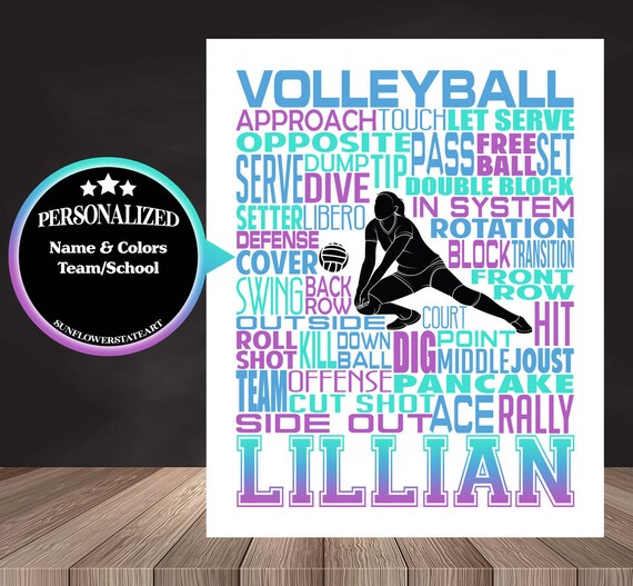 Volleyball Team Gift, Personalized Volleyball Poster, Volleyball Typography, Volleyball Print, Gift for Volleyball Player, Team Gift