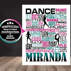 Dance Poster, Gift for Dancer, Dancing Art, Dancing Print, Dance Team Gift, Dance Recital Gift, Dancer Word Art