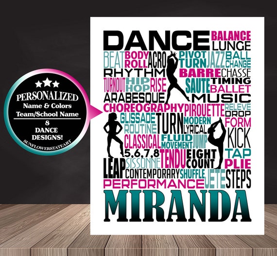 Gift for Dancer, Personalized Dance Poster, Dancer Typography, Dancing Art, Dancing Print, Dance Team Gift, Custom Dancer, Custom Dance