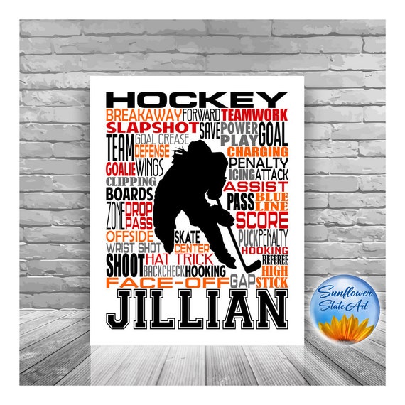 Hockey Typography, Personalized Ice Hockey Poster, Hockey Player Gift, Gift for Hockey, Hockey Team Gift, Hockey Print, Hockey Wall Art