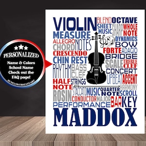 Violinist Poster, Personalized Violin Sign, Violin Word Art, Violin Print, Violin Art, Violinist Gift, Custom Violin, Band Gift