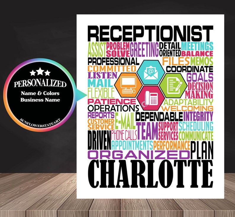Receptionist Label Color In Receptionist Poster, Personalized Receptionist Gift, Office Manager ...
