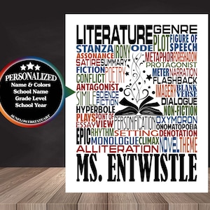 Literature Poster, Personalized Literature Teacher Sign, English Teacher Gift, Gift for Literature Teacher, Literature Teacher Gift