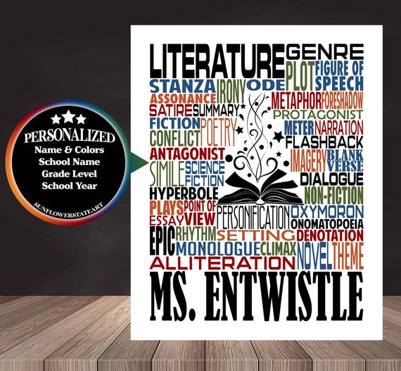 Literature Typography, Personalized Literature Teacher Poster, English Teacher Gift, Gift for Literature Teacher, Literature Teacher Gift