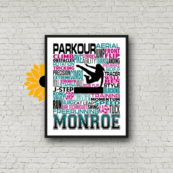 Gift for Parkour, Personalized Parkour Poster, Gift for Freerunner, Parkour Typography, Freerunning Typography, Tracer Gift, Parkhour Gift
