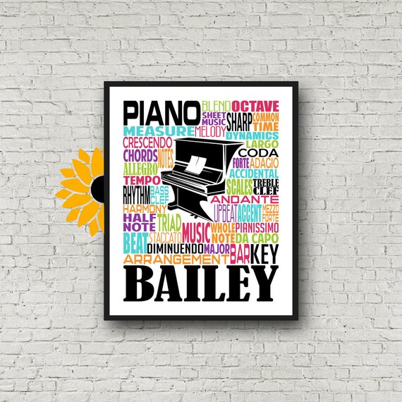 Piano Typography, Personalized Piano Poster, Piano Art, Piano Gift, Custom Piano, Gift for Piano Player, School Band Gift