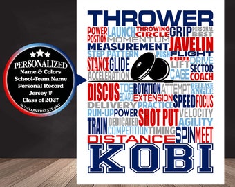 Shot Put, Discus, Javelin Thrower, Personalized Shot Put Thrower Poster, Shot Put - Discus Sign, Track and Field Thrower