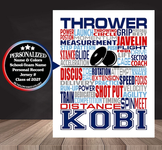 Shot Put, Discus, Javelin Thrower, Personalized Shot Put Thrower Poster, Shot Put Typography, Discus Typography, Track and Field Thrower