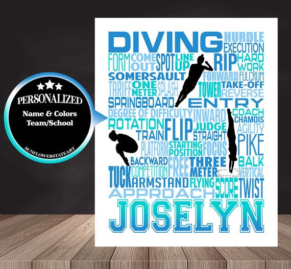 Personalized Diving Poster, Diving Typography, Gift for Diver, Diving Team Gift, Swimming Team Gift, Swimmer Poster, Competitive Diving