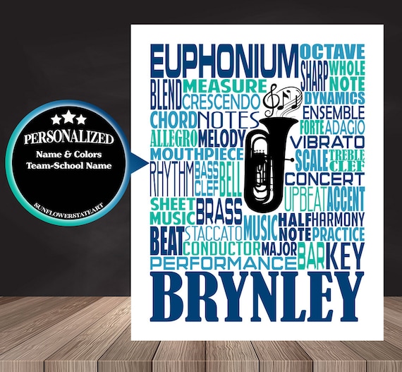 Personalized Euphonium Poster, Euphonium Typography, Euphonium Player Gift, Euphonium Gift, Custom Euphonium, Band Gift, Marching Band