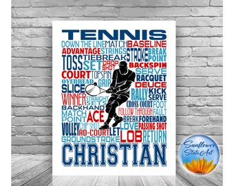 Tennis Typography, Personalized Tennis Poster, Tennis Team Gift, Tennis Word Art, Gift for Tennis Player, Tennis Player Gift
