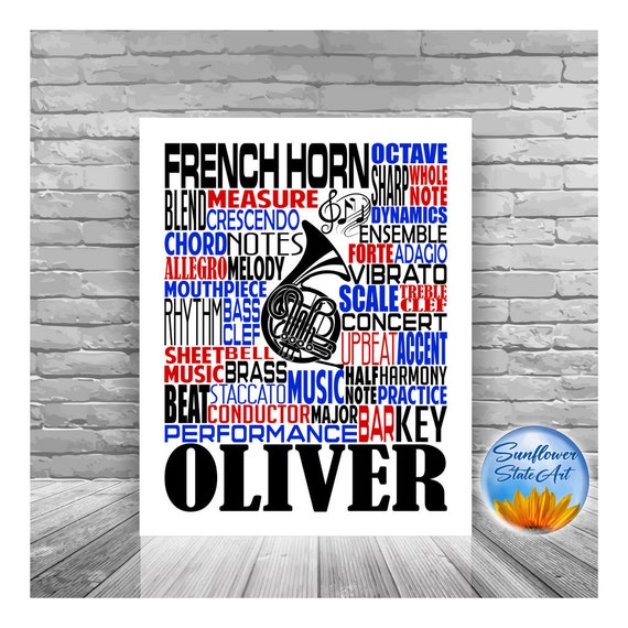 Personalized French Horn Poster, French Horn Typography, French Horn Player Gift, French Horn Gift, Band Gift, Gift for French Horn Player