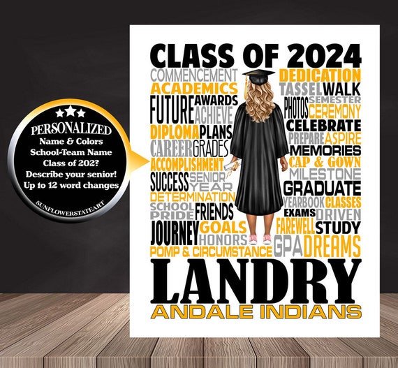 Class of 2024, Graduation Word Art, Personalized Graduation Print, Graduation Party Poster, Graduation Gift, High School Grad Poster