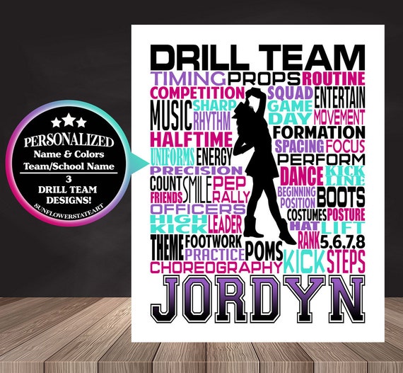 Personalized Drill Team Poster, Gift for Drill Team, Dancing Art, Dancing Print, Drill Team Typography,  Drill Team Gift, Custom Dancer