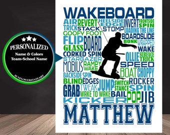 Wakeboarding Typography, Personalized Wakeboarding Poster, Wakeboarding Art, Wakeboarder Typography, Gift for Wakeboarder, Wakeboard Poster