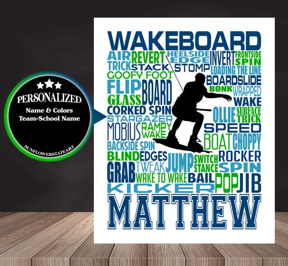 Wakeboarding Typography, Personalized Wakeboarding Poster, Wakeboarding Art, Wakeboarder Typography, Gift for Wakeboarder, Wakeboard Poster