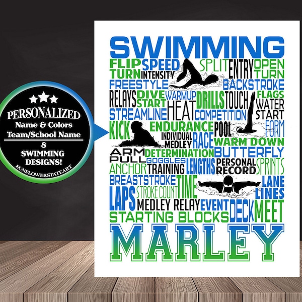Swimming Poster, Swimmer Art, Freestyle Swimmer, Gift for Swimmer, Swimming Team Gift, Swimmer Team Gift, Swimming Print