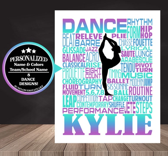 Personalized Dance Poster, Gift for Dancer, Dancing Art, Dancing Print, Dancer Typography,  Dance Team Gift, Custom Dance silhouette