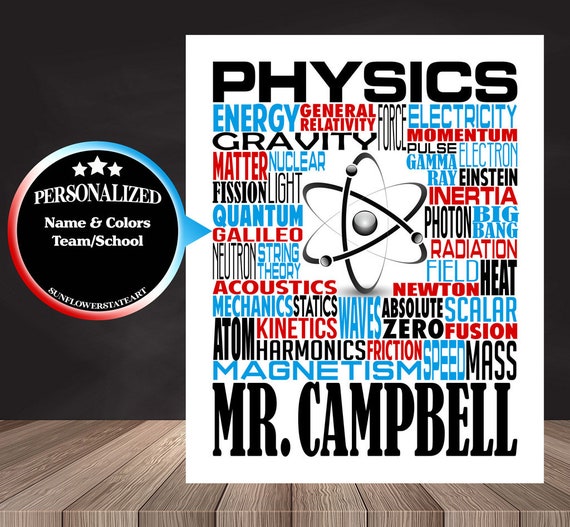 Personalized Physics Teacher Poster, Physics Typography, Physics Teacher Gift, Gift for Physics Teacher, Science Teacher Gift