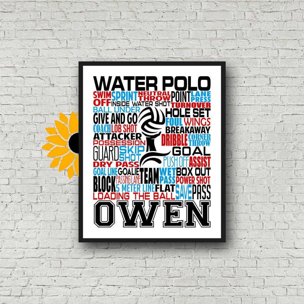 Water Polo Typography, Personalized Water Polo Poster, Gift For Water