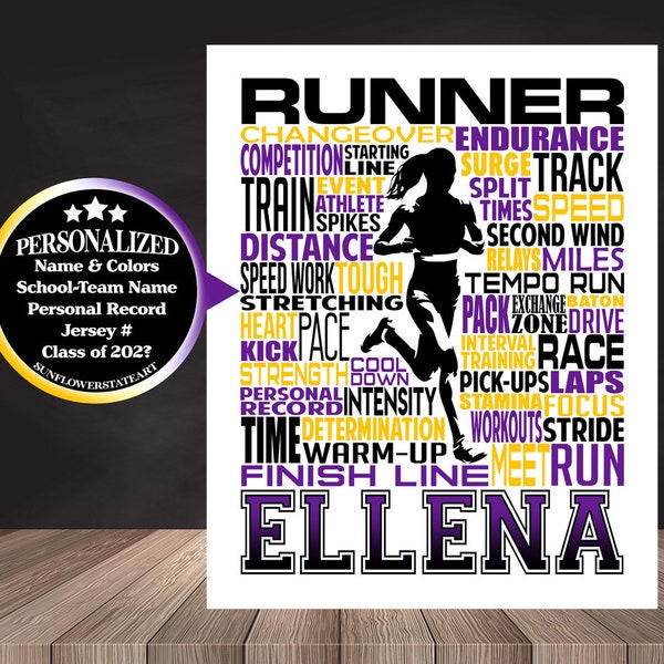 Personalized Track and Field Runner Poster, Gift for Sprinter, Distance Runners Gift, Gift for Runners, Runner Typography, Track Team Gift