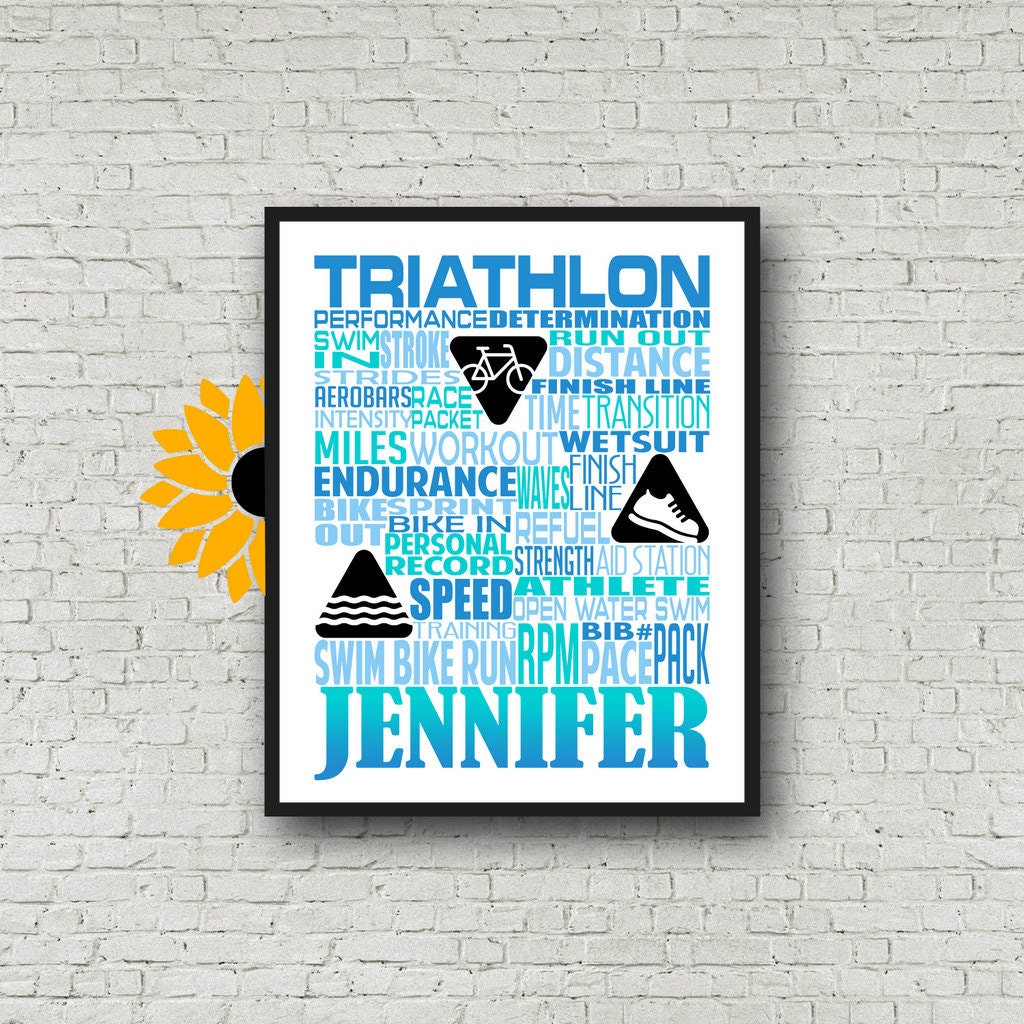Personalized Triathlon Poster, Triathlon Typography, Triathlon Gift, Gift for Triathlete, Gift
