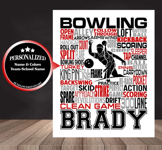 Personalized Bowling Poster, Bowler Art Typography, Bowling Print, Bowler Gift, Bowling Art, Bowling Team Gift, Gift for Bowler