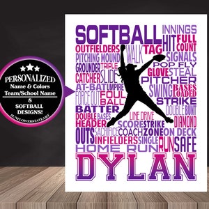 Softball Gift, Softball Art, Softball Word Art, Softball, Gift for Softball Player, Softball Personalized, Detailed Softball Pitcher