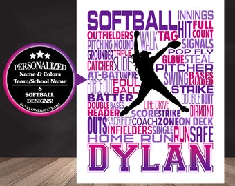 Softball Gift, Softball Art, Softball Word Art, Softball, Gift for Softball Player, Softball Personalized, Detailed Softball Pitcher